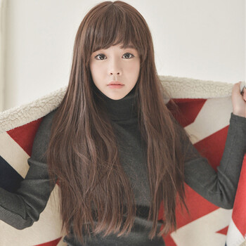金凯丽假发头套假发女长直发中分齐刘海圆脸可爱逼真仿真头皮学生全
