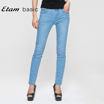 艾格 Etam Basic 水洗纹舒适百搭牛仔裤15202300147 浅蓝色 165/38/M