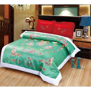 婚庆丝绸被面软缎 绸缎缎子被面结婚七彩织锦缎被面 被面全花豆绿 180