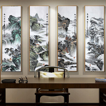 山水风景国画新中式客厅装饰画沙发背景墙玄关水墨挂画竖版 四联套餐c