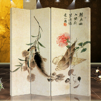 优阁调防水防透免安装折叠双面中式艺术屏风隔断酒店会所美容院屏风水墙文化墙背景墙隔断墙345 紫色 5扇防水防透加厚
