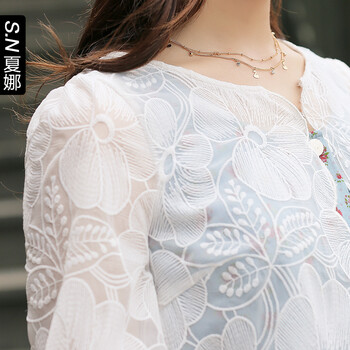 
                                        夏娜(ShineNa) 2016新品白色刺绣蕾丝衫开衫短款蕾丝衫 242102116 白色 M                