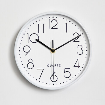 挂钟北欧客厅创意新款现代简约卧室小只石英钟表圆形8寸数字挂表 白色