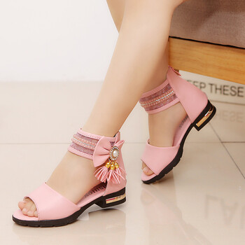 童学生儿童鞋子女孩韩版沙滩鞋 拉链款b31粉色 脚长加1厘米=鞋内长