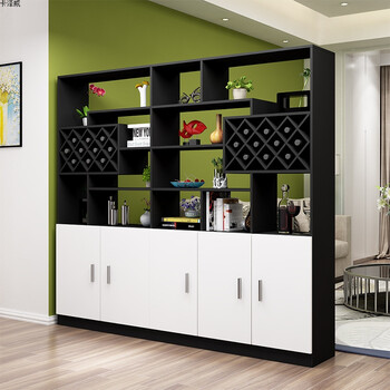 玄关柜酒柜进门鞋柜简约现代门厅柜装饰柜餐厅屏风储物柜 黑白色 五门