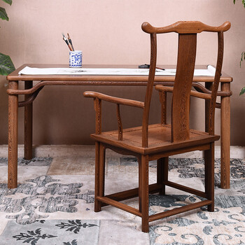 寻古家具全鸡翅木 书画桌 实木 中式办公桌书桌画案 133桌 官帽椅b款