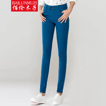 佰伦木子 2016春夏新款外穿打底裤黑白色女裤显瘦小脚裤长裤铅笔裤女弹力牛仔裤子2209 酒红色 31