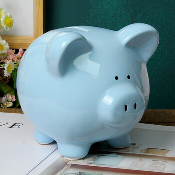 韩国创意可爱陶瓷小猪储蓄罐大号 存钱罐硬币储钱罐儿童女孩 蓝色