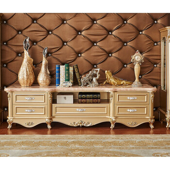 家具欧式电视柜实木客厅法式储物地柜大理石电视机柜组合定制 大理石