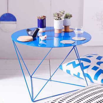 创意茶几铁艺简约小茶几欧式小户型客厅简易圆形茶几茶桌 蓝色茶几 整
