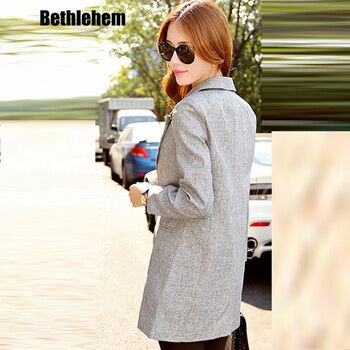 Bethlehem 韩版秋装新款女装中长款修身显瘦休闲小西装服薄外套3307 灰色 XXL