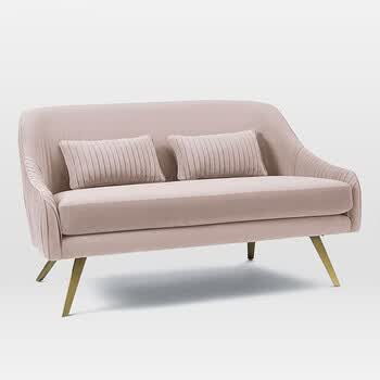 不锈钢沙发中小户型时尚展厅样板房三人沙发布艺可拆洗 二人藕粉色