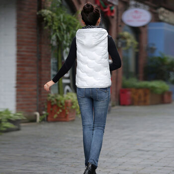 玖娅 2015新款羽绒服女短款马甲韩版轻薄连帽马夹背心羽绒外套MJ605 白色 XL