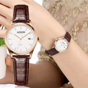 艾诺(ailuo)手表男士休闲运动男表皮表带防水情侣手表女表石英表一对