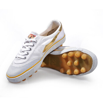 三球男士经典胶钉鞋 训练比赛布面足球鞋-1 白色金边 41