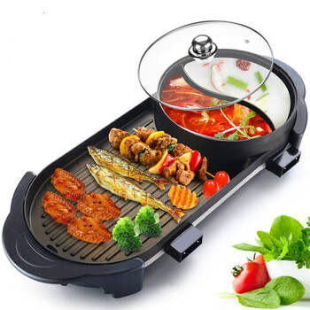 御壶堂 韩国涮烤两用锅 黑金刚电烧烤炉家用无烟电烤盘不粘烤肉机涮烤