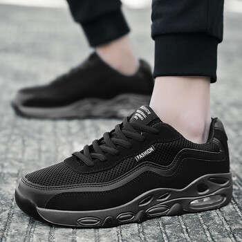 纯黑色厚底运动鞋男生个性鞋子男增高夏天远动鞋透气波鞋气垫男款 全