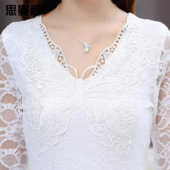 思曼莉 2015秋装新款修身百搭绣花蕾丝衫打底衫 黑色 XXL