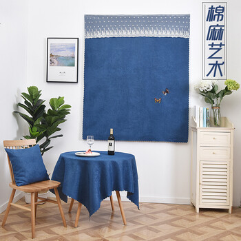 遮光窗帘成品卧室简约现代棉麻宿舍粘贴纯色布料 无蕾丝帘头 藏青色