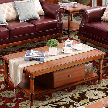 94027 实木茶几美式乡村实木茶几胡桃木茶几 黄樱桃色(木面) 1300*700