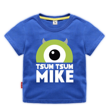 韩版童装夏装中小童儿童男童大眼怪卡通印花圆领短袖t恤 彩蓝色 100