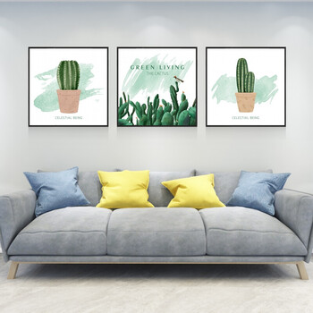 壁画三联客厅装饰画现代简约挂画沙发背景墙餐厅卧室温馨墙画 仙人掌