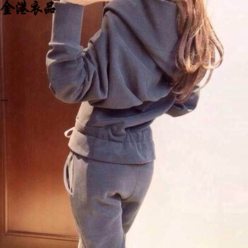 金港衣品2015秋装上新烟灰色连帽运动休闲卫衣套装三件套T恤女9310 图片色厚款 L