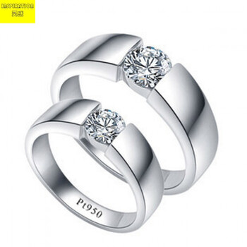 韩国新款 pt950铂金(铂金钯金银的混合金属)戒指 钻石情侣对戒男女一