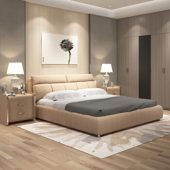 5米廉价卧室双人床 卡其色 1500mm*1900mm