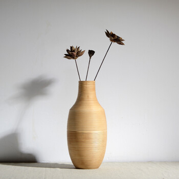 firbach 东南亚简约风格木质落地实木干花花瓶 客厅插花器装饰品摆件