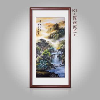 中式流水生财聚宝盆风水画玄关山水画竖版风水靠山挂画装饰画 e1-z 70