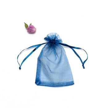 珍珠纱袋束口袋透明喜糖袋子小号包装袋抽绳化装品装纱袋 藏青色 20*