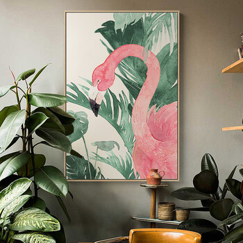 君昊画艺 装饰画北欧火烈鸟客厅玄关卧室手绘复制墙画家居玄关挂画