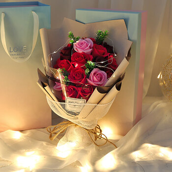 创意仿真玫瑰花花束礼盒生日礼物女生假花干花皂花香皂花肥皂花永生