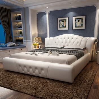 奢华真皮床欧式皮床主卧现代简约简欧床双人床1.8大床2米2.