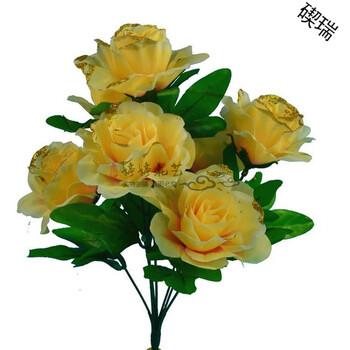 仿真绢布塑料花优质7头仿真仿真山茶花厂家直销 单束:香槟色
