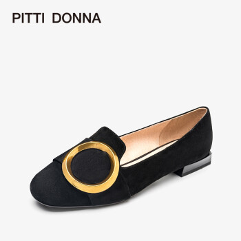 【惠】下架PITTI DONNA 新款女鞋时尚休闲圆头搭扣套脚粗跟低跟单鞋PD 9T16102 黑色 BKS 37