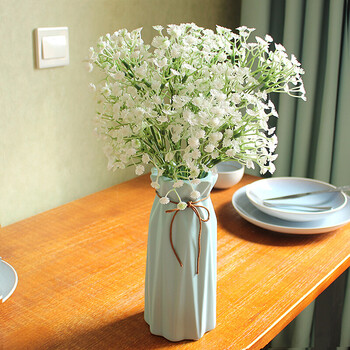 装饰花满天星塑料假花客厅陶瓷花瓶插花仿真摆件粉色花器小清新花