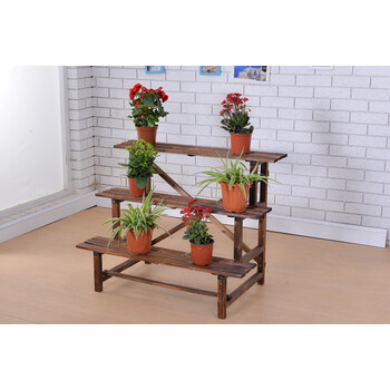 三层梯形花架 杂物架 花盆架 鞋架 置物架展示架防腐木阳台花架 三层