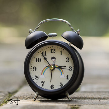 创意静音带夜灯简约起床闹铃学生儿童钟表闹钟座钟 3寸黑壳梦想的彩虹
