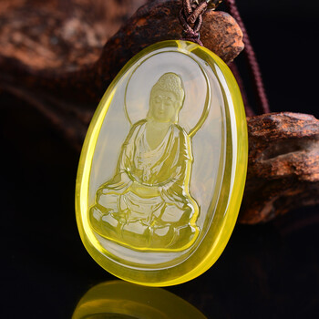 旭珍 天然黄水晶大日如来菩萨项链 属羊属猴本命佛吊坠守护神挂件