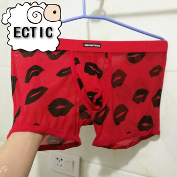 内裤男蕾丝超薄冰丝低腰网纱性感情趣夏季四角网眼男士平角裤tt 口红