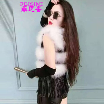 菲思蜜2015秋冬新款毛毛外套女装韩版甜美狐狸毛皮质流苏修身皮草女马甲 紫灰色 均码