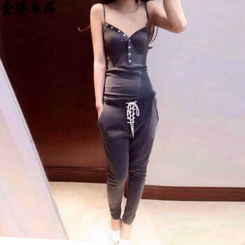 金港衣品2015秋装上新烟灰色连帽运动休闲卫衣套装三件套T恤女9310 图片色厚款 L