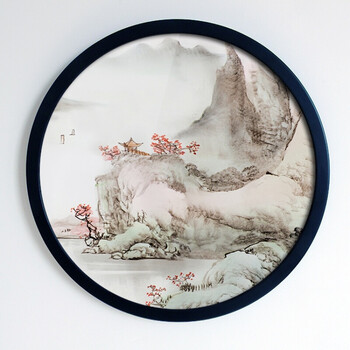 装饰圆形挂画中式山水风景创意圆形相框现代简约风国画山水画 02 组合