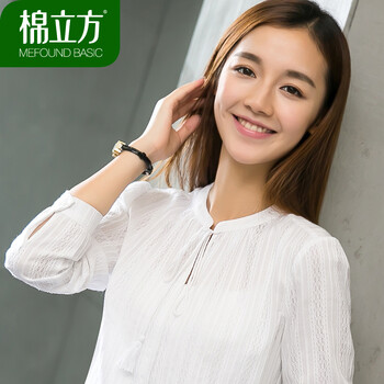 
                                        
                                                            棉立方长袖T恤女韩范套头打底衫白色2019秋装新款女装宽松棉上衣 茉莉白 M                