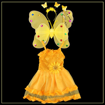 ty万圣节儿童舞台表演出服装蝴蝶演出服公主裙舞蹈裙蝴蝶翅膀四件套