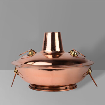 加厚纯紫铜燃气铜火锅液化气红铜火锅炉鸳鸯铜火锅涮肉铜锅 30cm 2-4