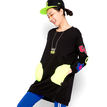 PASS女装秋冬新款 长袖撞色短款连衣裙6532411095 黑色 M