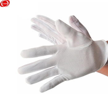 防静电点塑防滑手套 胶点条纹无尘作业手套 白色静电点塑防滑手套 l号